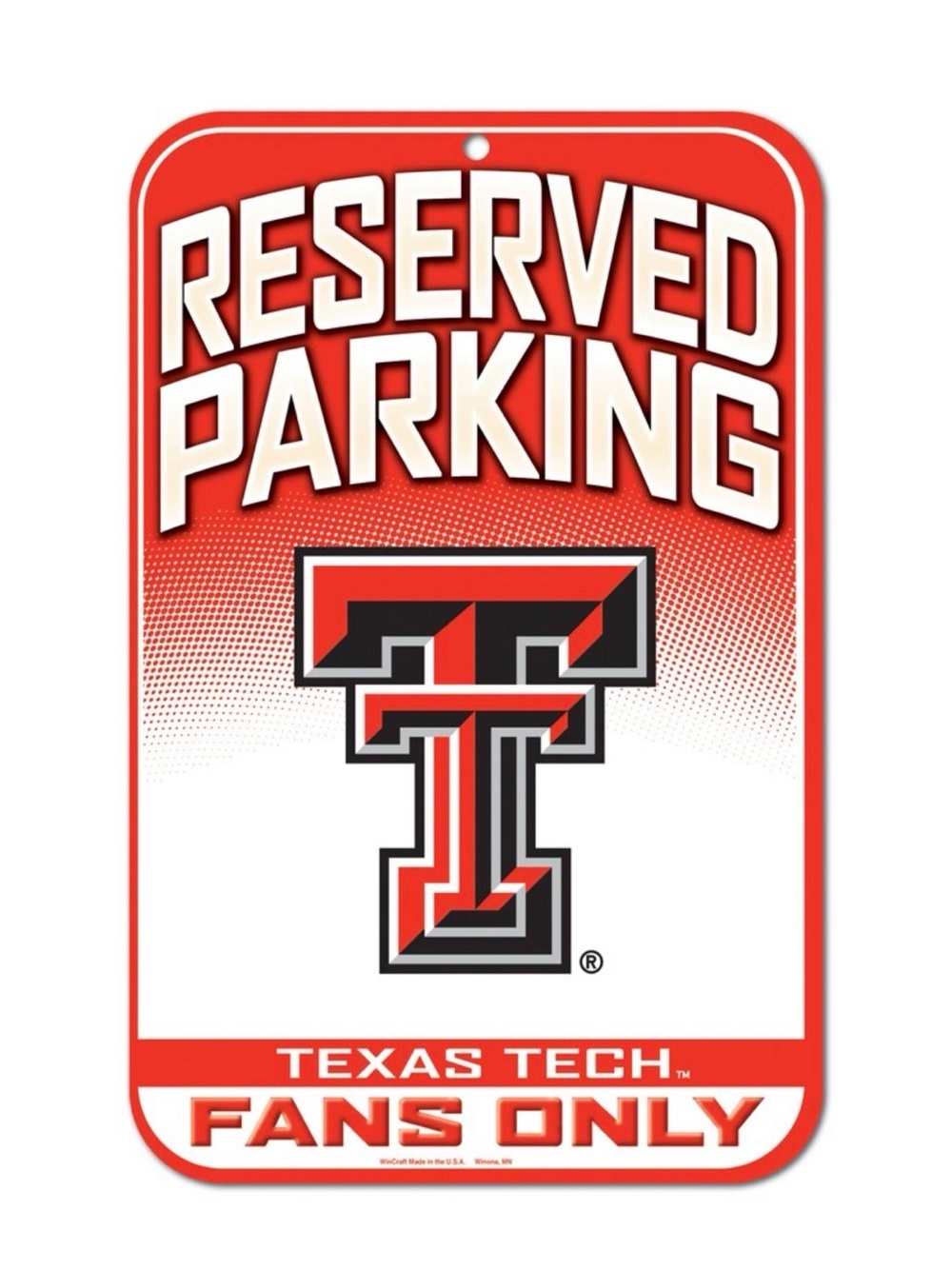 Texas Tech Reserved Parking Sign - Red/White Fan Parking Plaque